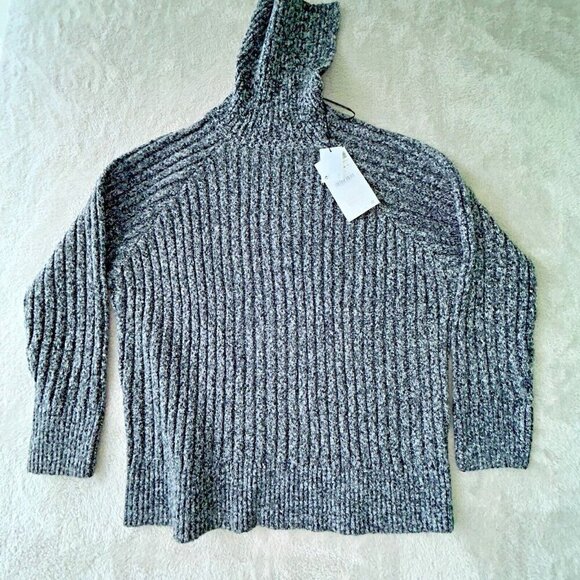 ZARA Asymmetric Ribbed Cardigan Button Turtle Neck Knit Black Gray M Chest 44" - Picture 1 of 11